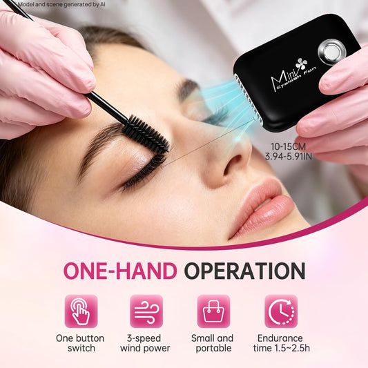 Small Eyelash Mini Lash Air Fan Dryer for Lashes Extensions, Black | Portable Lash Hand Fan, Handheld USB, 3 Adjustable Speed, Air Fan Dryer Supplies for Eyelash Extensions
