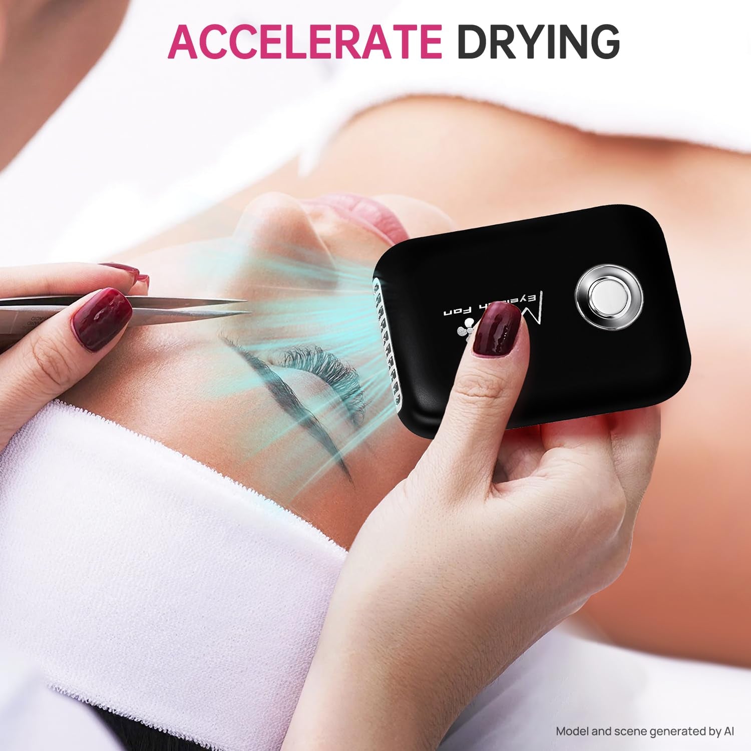 Small Eyelash Mini Lash Air Fan Dryer for Lashes Extensions, Black | Portable Lash Hand Fan, Handheld USB, 3 Adjustable Speed, Air Fan Dryer Supplies for Eyelash Extensions